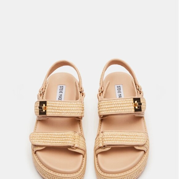 Steve Madden Platform Sandals Bigmona Natural Raffia - Picture 4 of 9